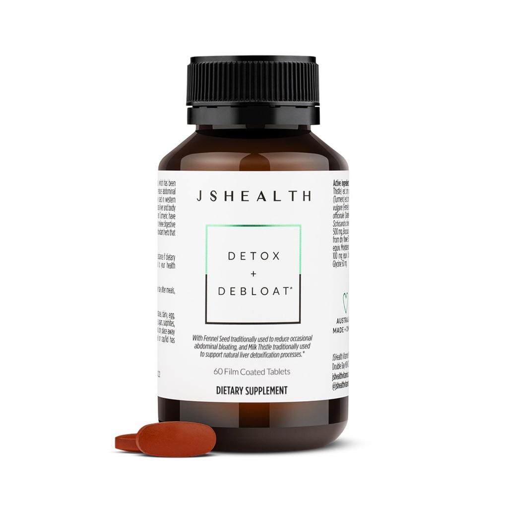 JSHealth Detox + Debloat. Bloating Relief for Women with Milk Thistle, Turmeric, and Fennel. Liver Health and Gut Support. Nutritionist-Formulated (60 Tablets)