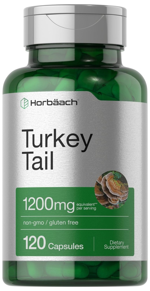 Horbäach טורקיה Tail Mushroom קפסולות | 1200mg | 120 Count | Non-GMO ו- Gluten Free Extracts