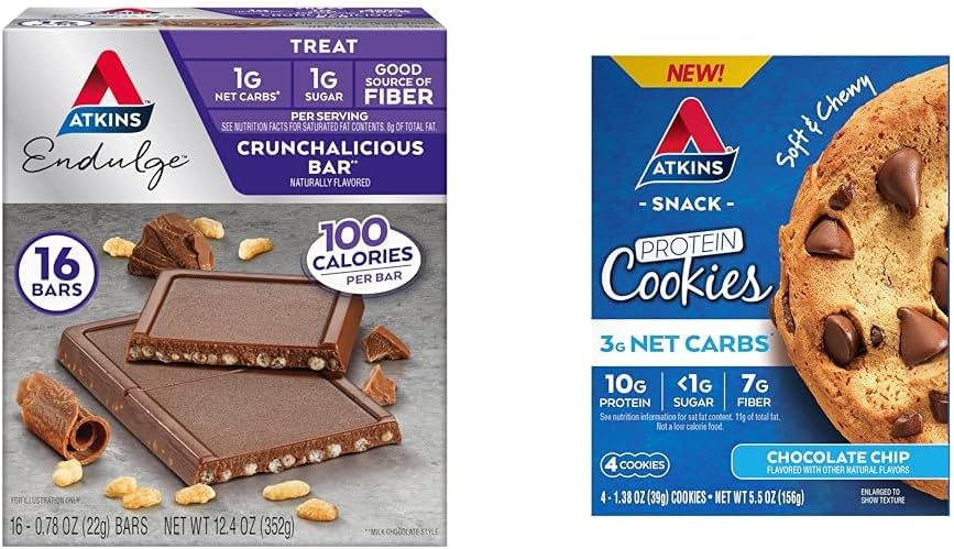 Atkins Endulge Crunchalicious Chocolate Bar, 16 Count & Chocolate Chip Cookies