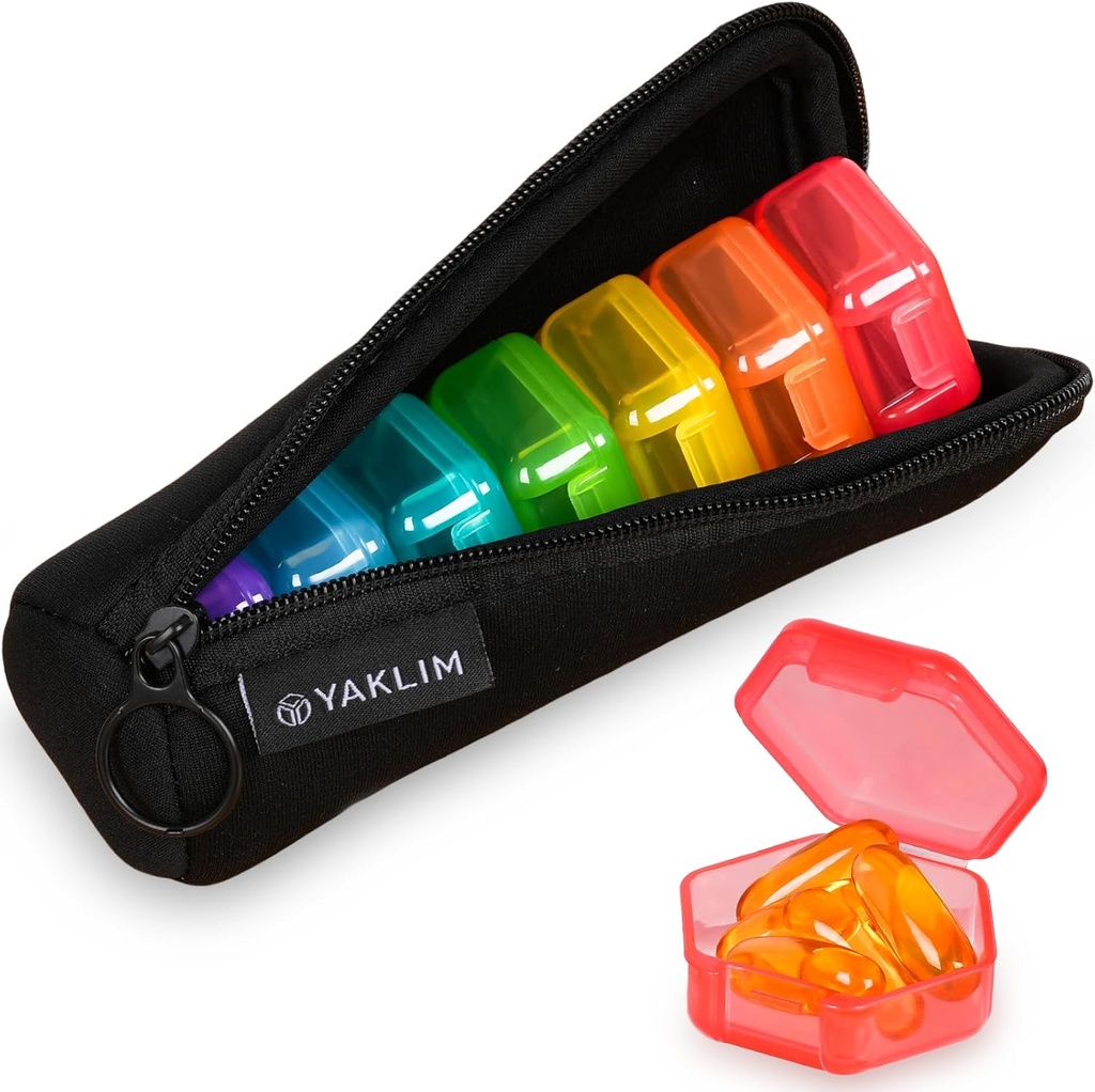 Small Pill Box, 7 Packs Travel Pill Case with Bag, Mini Pill מארגנת עבור Pocket Purse, Daily Portable ויטמין Box, Fish Oil Box, תוסף Box
