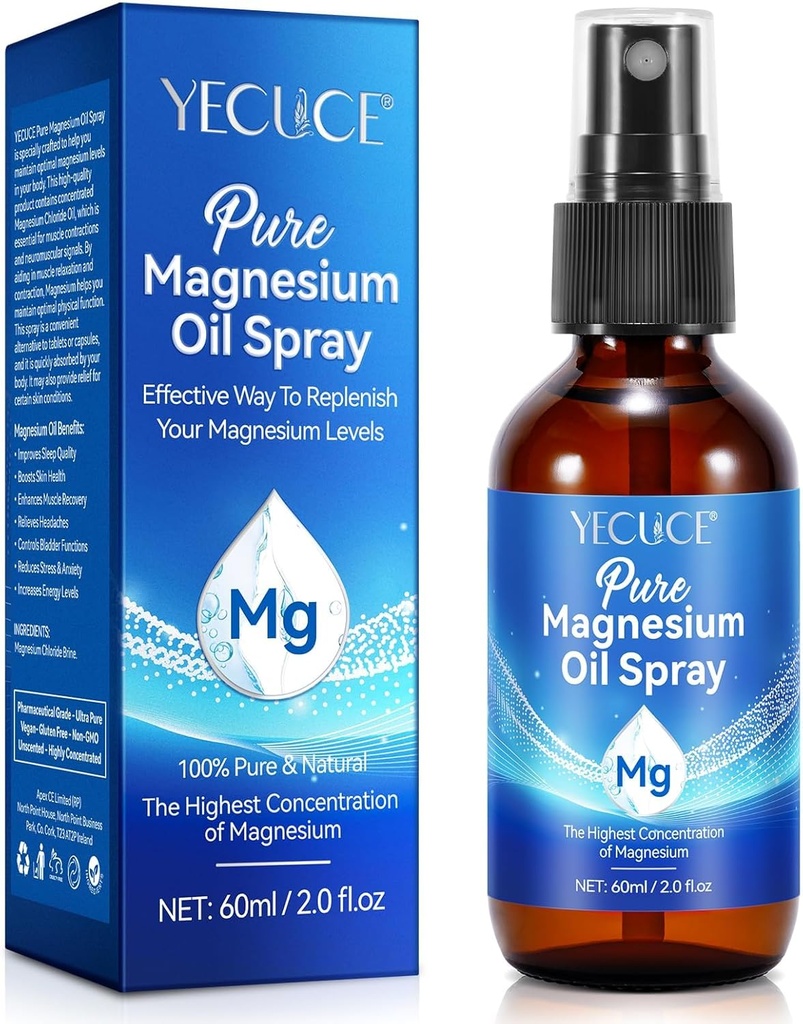 Magnesium Oil Spray, Magnesium Oil for Feet, Pure Magnesium Oil Spray 2 Fl.Oz, 100% טהור וטבע מגנזיום גוף Spray, Topical Magnesium Spray, Natural Deodorant, קל ל Absorb ולהשתמש בו