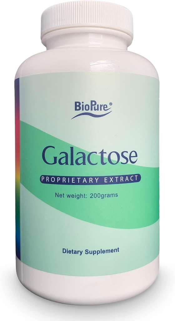 BioPure Galactose - Essential Natural Sugar Monosaccharide תוספת לתמיכה תהליכים ביולוגיים קריטיים, פיתוח תאים תקין, ייצור אנרגיה, Immunity & Kidney בריאות - 200g