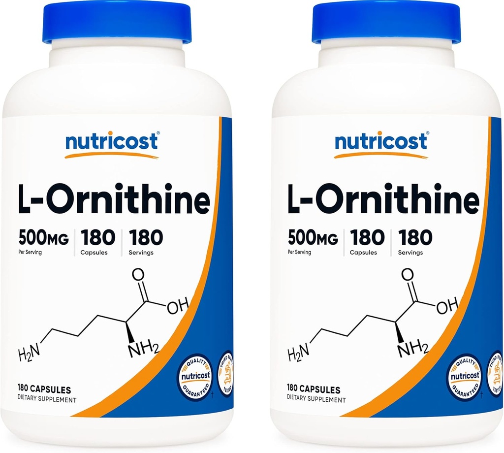 מזון זול L-Ornithine 500 מ"ג; 180 קפסולות (2 בקבוקים)