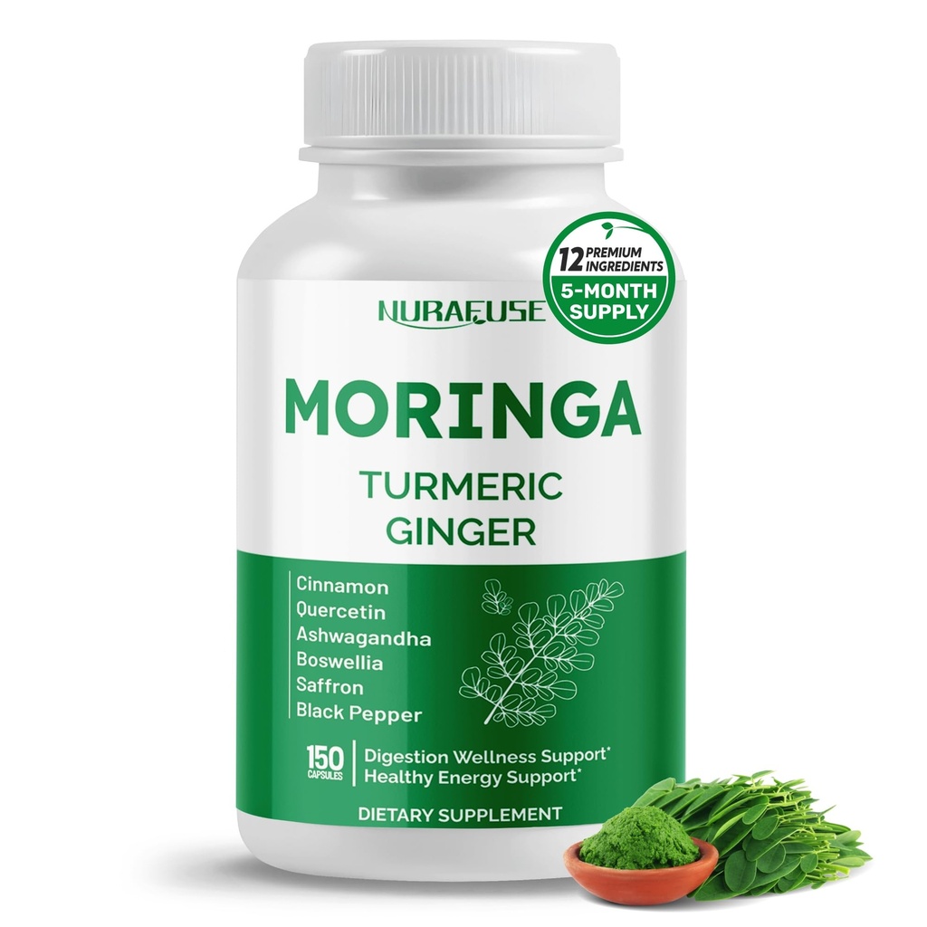 Moringa 12-in-1 תוספת עם Turmeric Cinnamon Quercetin Ashwaganha ג'ינג'ר Boswellia Nettle Saffron Tart Cherry Garlic - Made in the USA