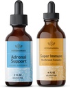 HerBAMAMA Adrenal Support and Super Immune Mushrom Band Kit - Bundle of Liquid Adrenal Support Complex 2 fl oz & Super Immune Mushroom Drops 4 floz - טבעוני, non-GMO, סוכר ואלכוהול חינם - 2 Pack