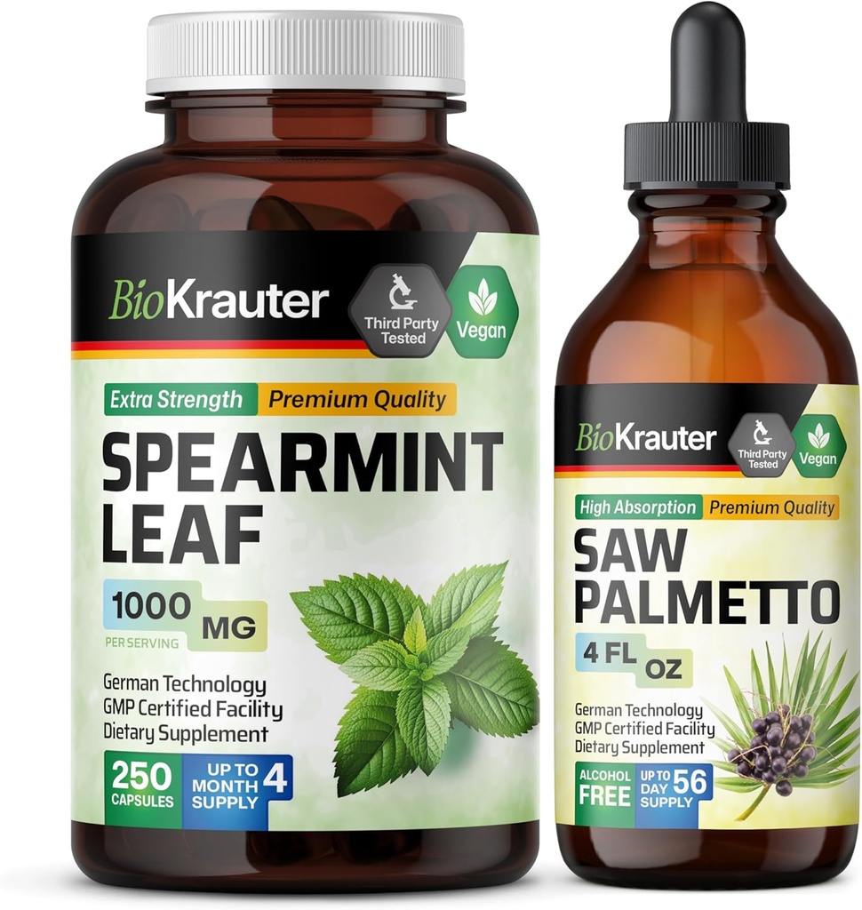 BIO KRAUTER Spearmint 250 קפסולות & Saw Palmetto Tincture 4 Fl. Oz.