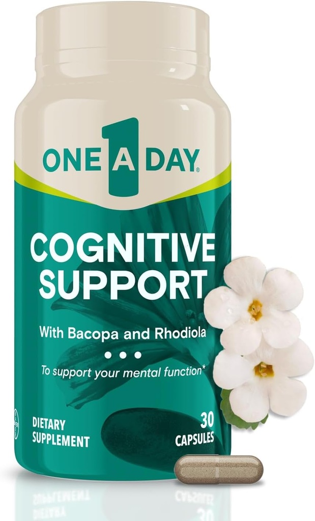 One A Day Cognitive Supplement - Brain Supplement to Support Cognitive Performance for Men and Women with Bacopa. כמו כן, הוא כולל Rhodiola, & Holyזיל, 30 קפסולות (Packaging May Vary)