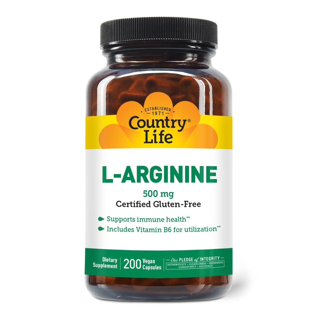 המדינה חיים L-Arginine Caps עם ויטמין B-6, 500 מ"ג, 200 קפסולות טבעוניות, מוסמך Gluten חינם, מוסמך טבעוני