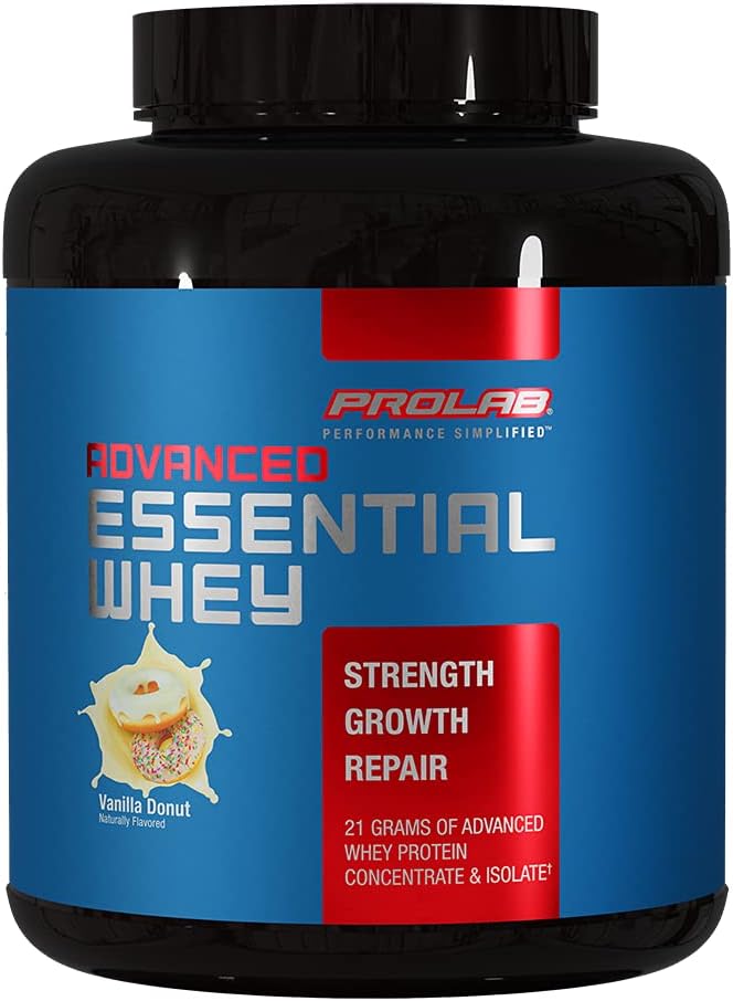ProLab Advanced Essential Whey חלבון אבקת, Whey Concentrate & Isolate בלנדר, 21g חלבונים, BCAAs, Enzymes, תמיכה שרירים ושיקום (Vanilla Donut)