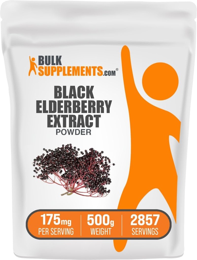 BulkSupplements.com Elderberry Extracted from Black Elderbrry, Immune Support Supplement - Gluten Free - 175 מ"ג למשרת, 500g (1.1 lbs) (Pack of 1)