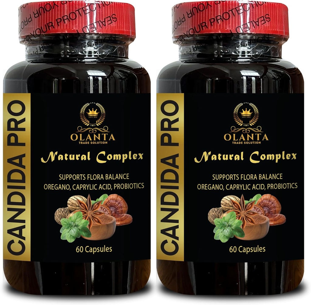 Candida Support Complex - caprylic Acid, Candida Support, Natural Candida Detox, Gut Health Supplements for Women & Men, Organic Wormwood Leaves - 2 בקבוקים 120 קפסולות