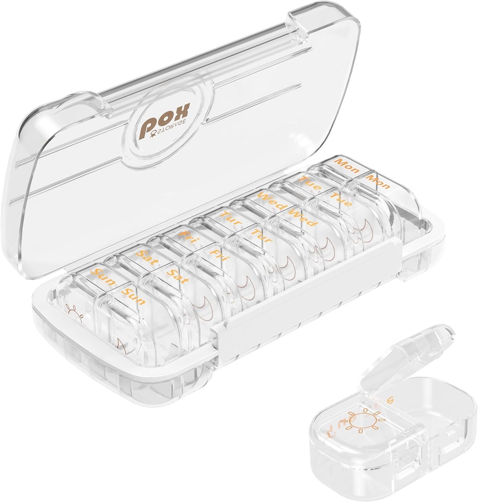 HBLife Weekly Pill מארגנת ו- Dispenser 2 פעמים ביום, Daily AM ו-PM Travel Pill Boxer מכיל 7 ימים עבור ויטמינים, תרופות, תוספים ושמן דגים, משככי אבק תרופות (Clear)