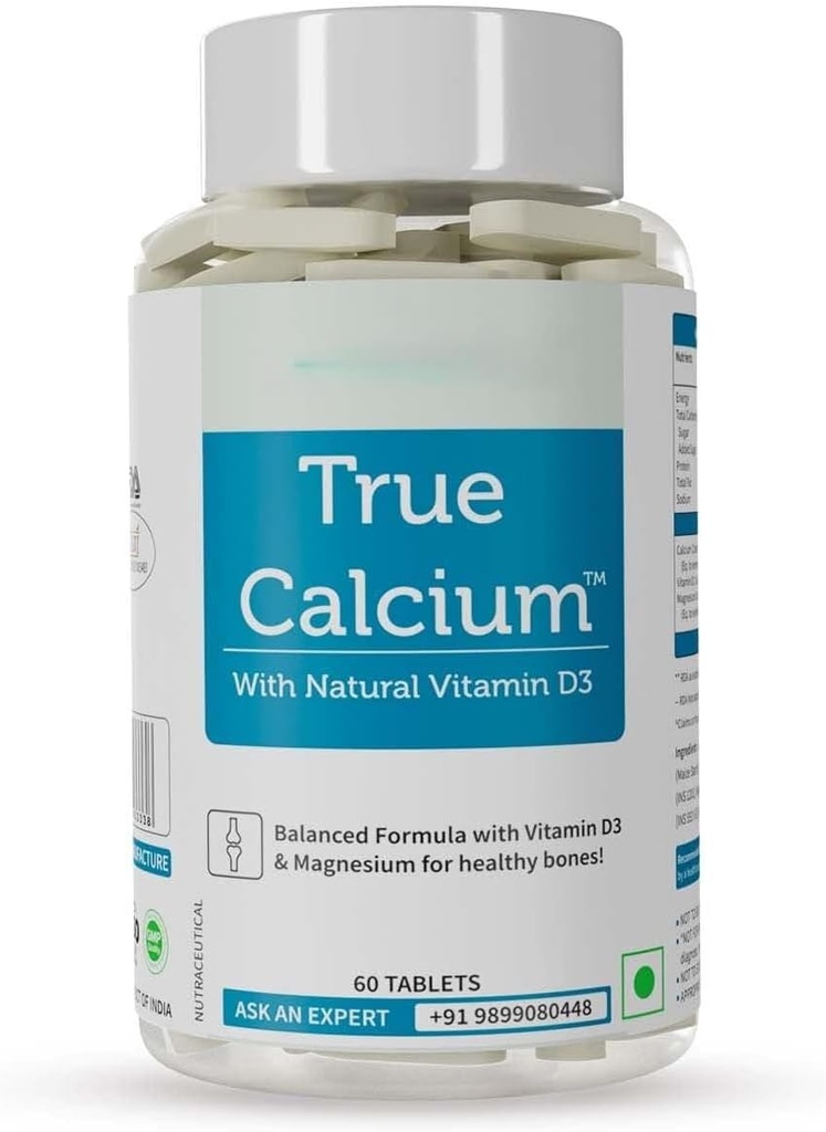 Calcium 1000 מ"ג תוספת לגברים ונשים עם ויטמין D3 & Natural Magnesium for Healthy Joints - 60 טבליות טבעוניות