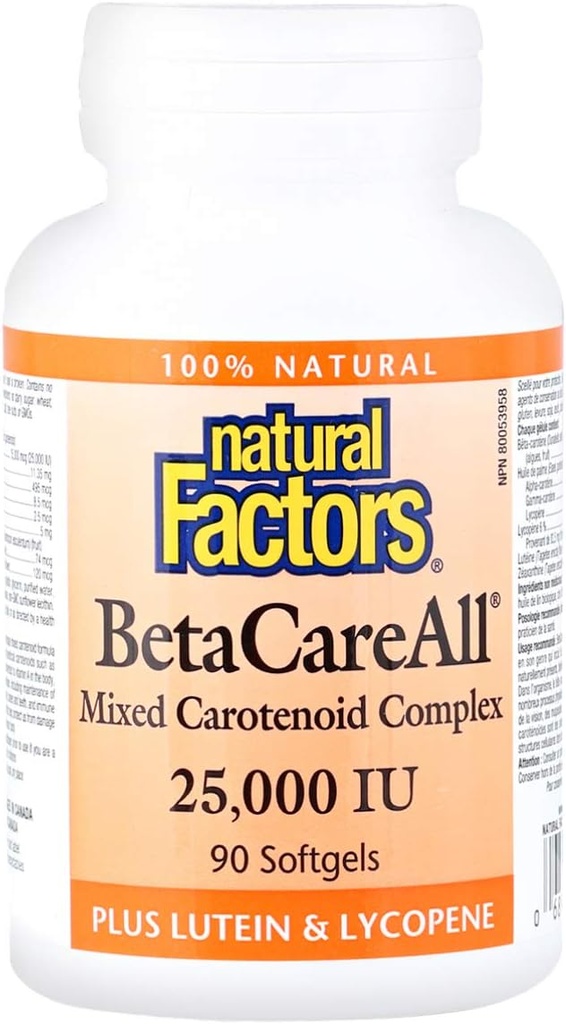 גורמים טבעיים, BetaCareall 25,000 IU, ויטמין A for Healthy Skin, Vision and Immune Function, 90 Softgels