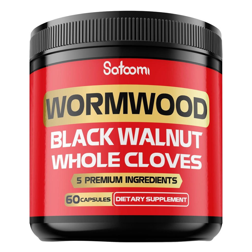 Satoomi 5 ב 1 Wormwood קפסולות תוספת - מופק שחור וולגוז, שלם Cloves, Turmeric ו Berberine HCl - Immune System & העיכול בריאות - 60 קפסולות