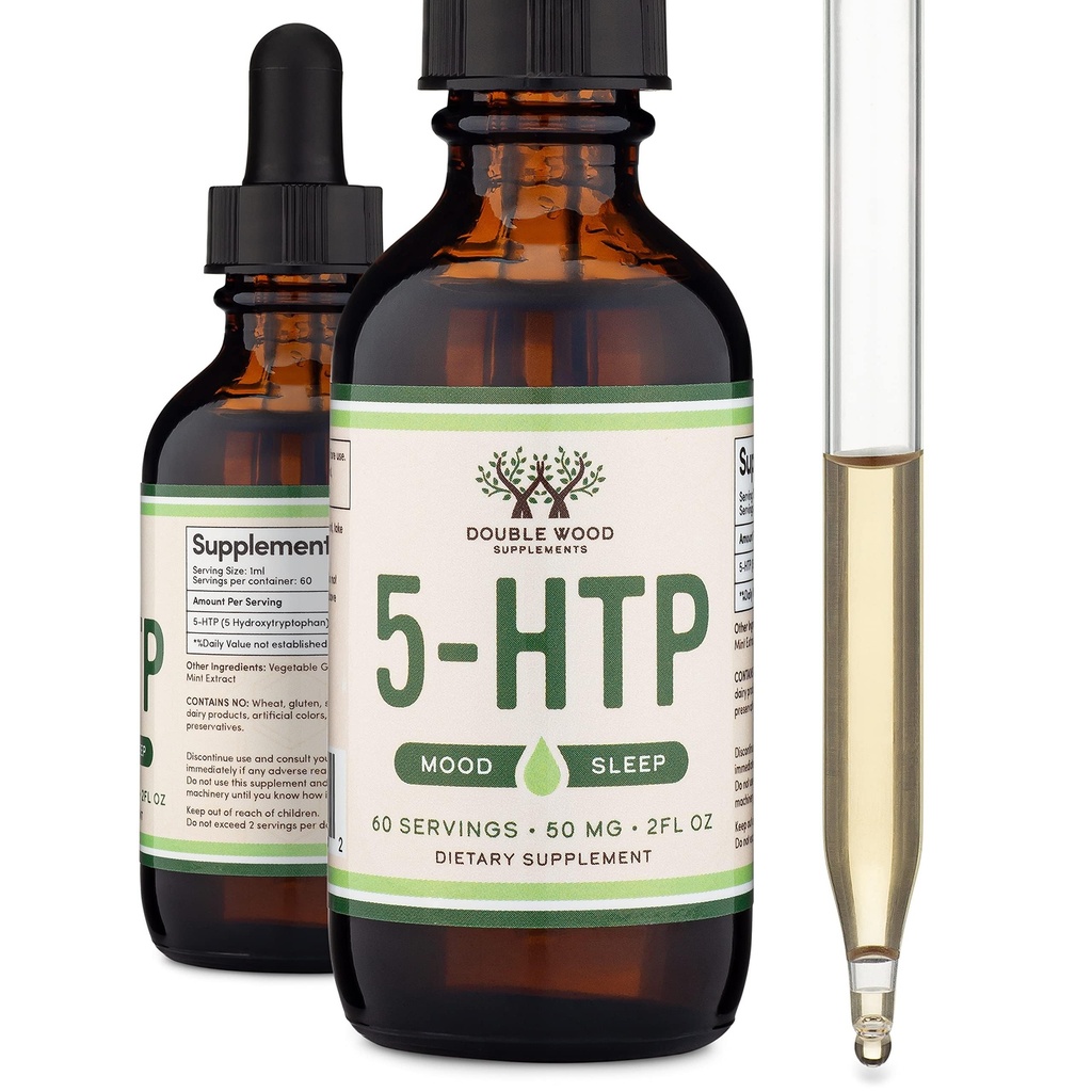 5HTP נוזל טיפות - יותר Absorbable ויעיל יותר מ 5 קפסולות HTP (60 משרתים של 50 מ"ג 99%+ 5HTP) Serotonin תוסף עבור Mood, שינה, ומנוחה על ידי Double Wood