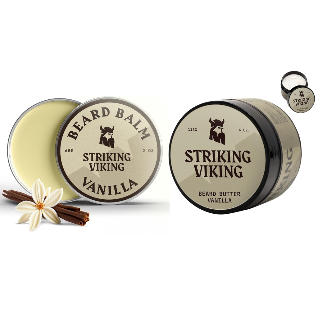 Striking Viking Pack of 2 Beard Balm (2oz) ו- Beard Butter (4oz) Vanilla Scent
