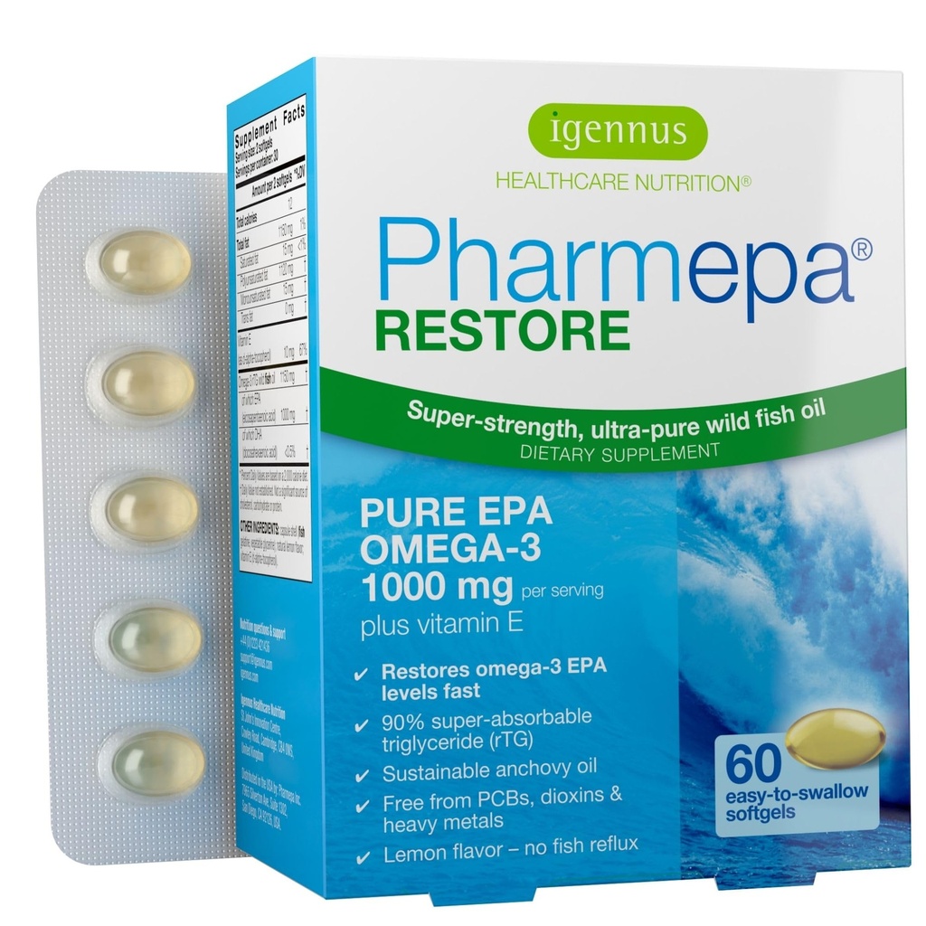Igennus Pharm לשחזר, טהור EPA 1000 מ"ג, אומגה 3 rTG שמן דגים, IFOS מוסמך, אחריות גבוהה Absorption, 90% ריכוז של כוח משולש, Wild & Sustainable, Lemon Flavor, 1-Month Supply, 60 Softgels