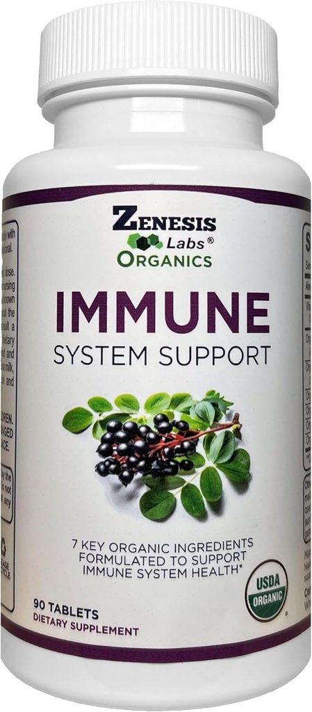 Zenesis Labs אורגני Immune תמיכה תוסף ויטמין C, Moringa, Elderberry, Astragalus, Oregano, ג'ינג'ר, Garlic (90 טבליות, 30 יום אספקה)
