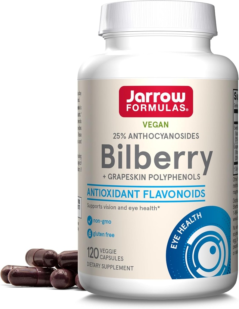 Jarrow Formulas Bilberry & Grapeskin Polyphenols כמוסות - 120 Count - תוסף Bilberry לעיניים - Antioxidant תוסף - לבריאות העין - טבעוני - Non-GMO