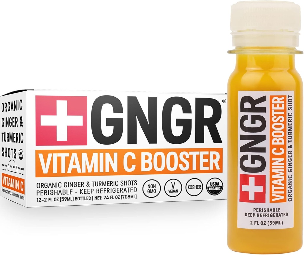 +GNGR ויטמין C Immunity Booster Cold-Pressed Gig Shot with Turmeric, Cayenne, Acerola, Immunity Shot withפרואן ג'ינג'ר עבור All Natural Immune & Digestive Support 2 floz (Pack of 12)