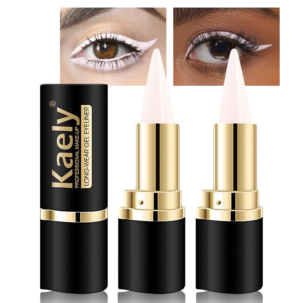 Kaely 2Pcs Quartz Queen White Gel Eyeliner Pencil, קרם טבעי עין לינדר הוכחה Smudge הוכחה, מאטה Waterline Eyeshadow Stick, Brighten Eye Makeup, טבעוני & Cruelty-Free-Free