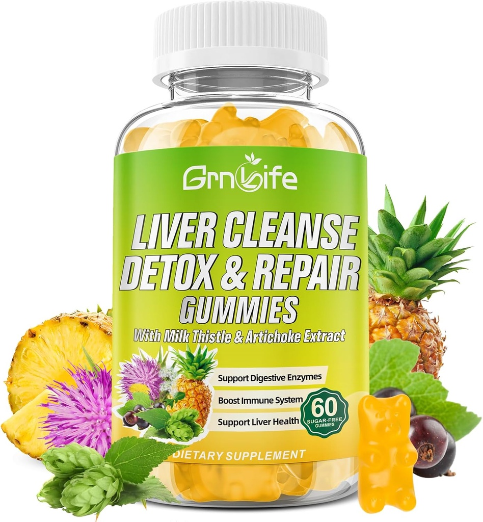 Liver Cleanse Detox & תיקון חניכיים עם חלב Thistle 3000 מ"ג, 24in-1 Liver בריאות תוספת עם Dandelion, Artichoke, Sugar Free Liver Detoxmies, Pineapple Flavor - 60 הרוזן