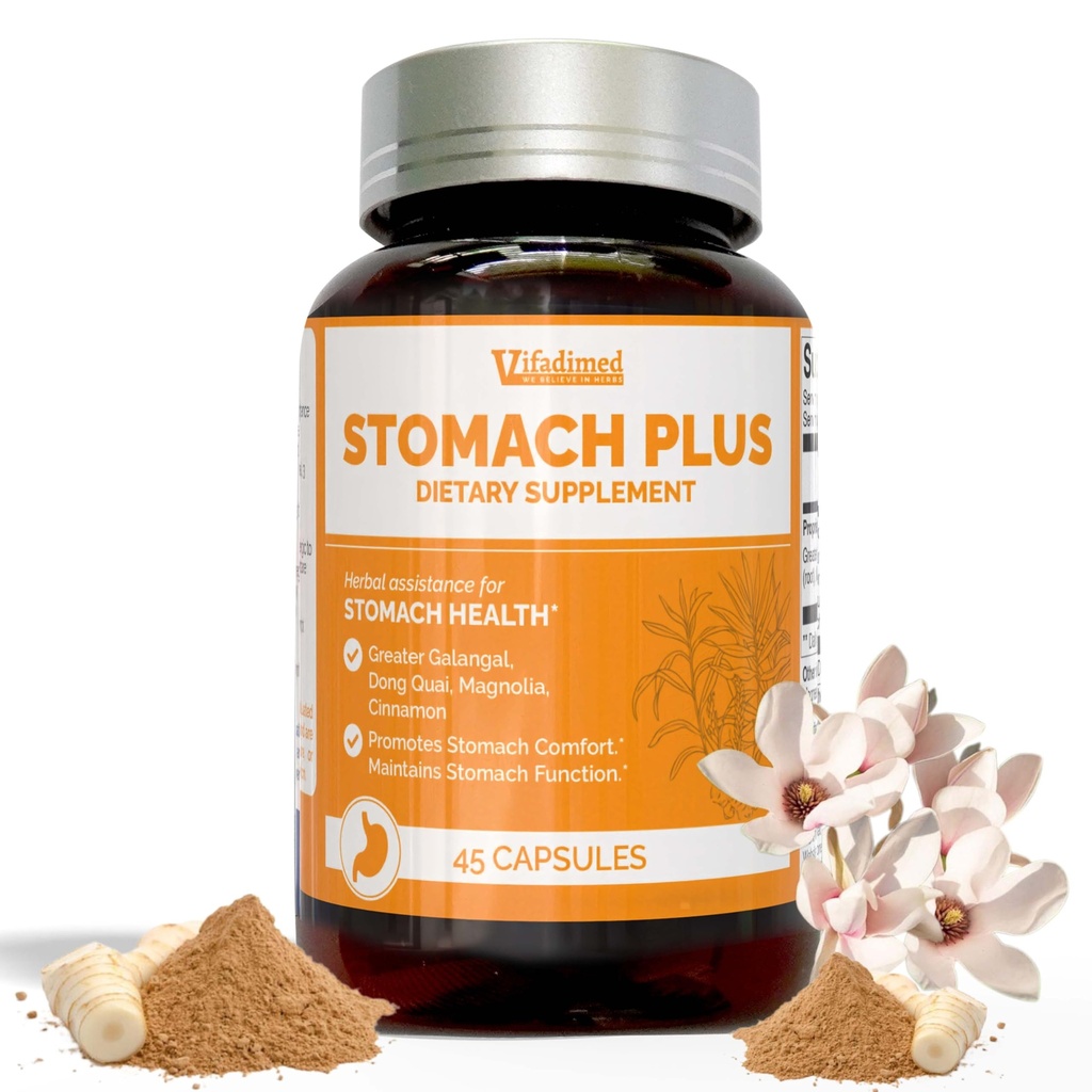 Stomach Plus-for Stomach, Gastritis, Stomach Lining תיקון, Acid Reflux, Heartburn, Indigestion, עם Galangal, Dong Quai, Cinnamon & Magnolia 45 קפסולות