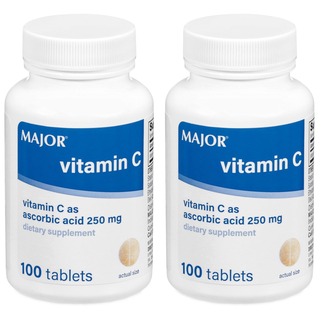 MAJOR ויטמין-C 250 מ"ג Ascorbic Acid טבליות, 100 CT - Pack של 2