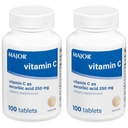 MAJOR ויטמין-C 250 מ"ג Ascorbic Acid טבליות, 100 CT - Pack של 2