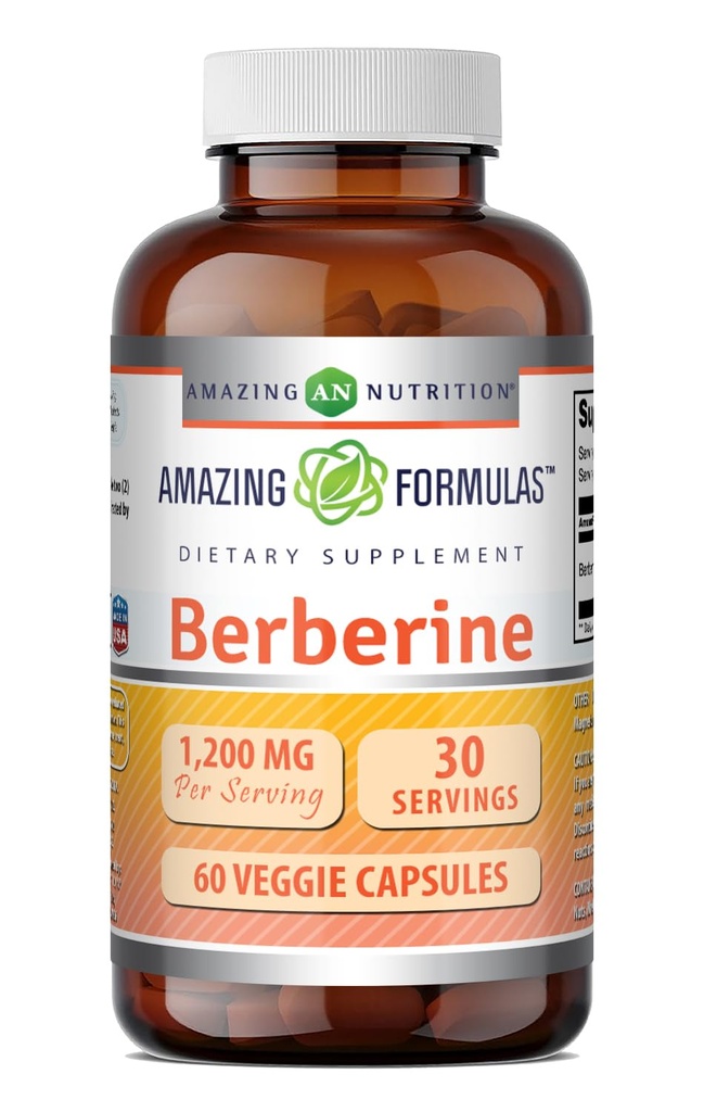 פורמולה מדהימה Berberine תוסף | 1200 Mg per Serve | Veggie קפסולות | Non-GMO | Gluten-Free | Made in USA (60 Count, 1 Pack)