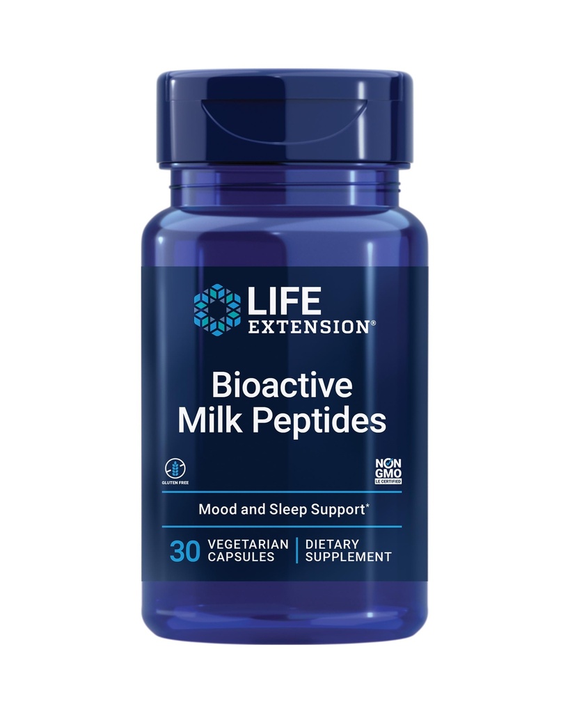 Life Extension bioactive Milk Peptides, תמיכה נפשית בריאה, תוספת שינה, הירגעות, פפטידים חלב, Casein decapeptide, הורמון חינם, Gluten-Free, non-GMO, Vegetarian, 30 קפסולות