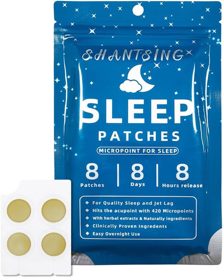 Sleep Patches for Adults, Jat Lag Sleep Aid Support Patches with 420 Hyaluronic Acid Micropoints, החל ב-Netang, Anmian Acupoint, השתמש ברציפות ארבעה שבועות, צמחי מרפא טבעיים, 8 ספירה