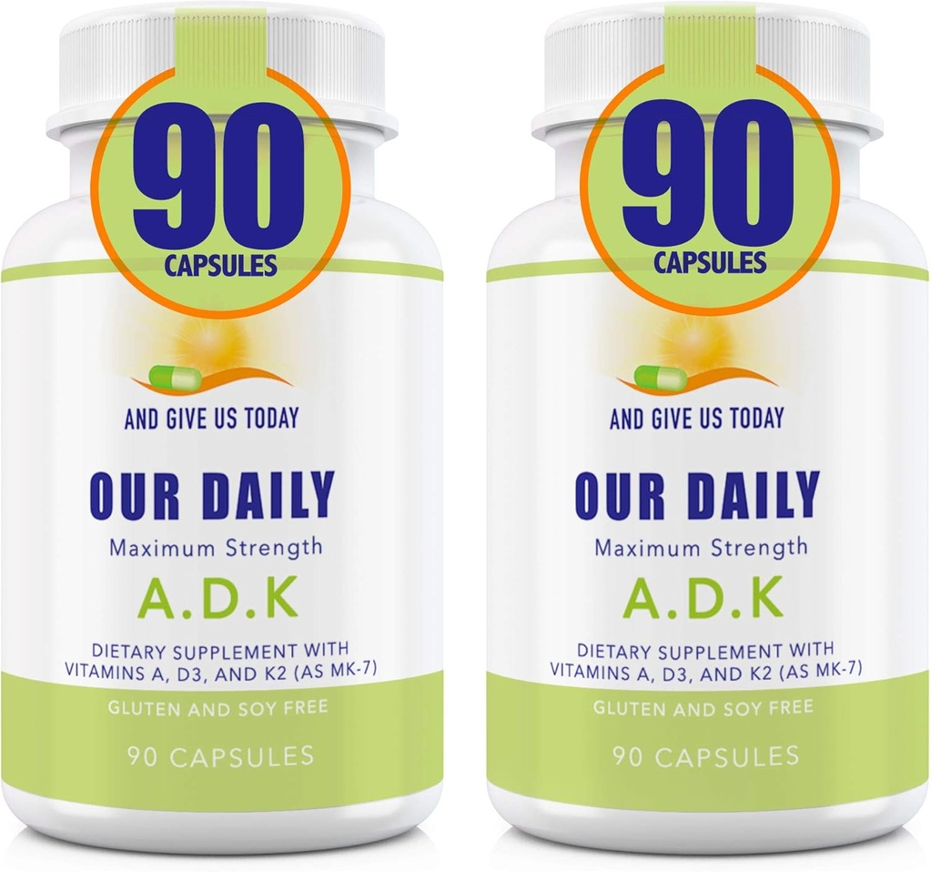 ה-Daily Vites ADK תוסף - ויטמין A, D3 & K2 (כ- MK7) - Bone, Immune System Support - ויטמין גבוה עם רכיבים שאינם GMO - Gluten Free, Soy Free Trucks 180 CT