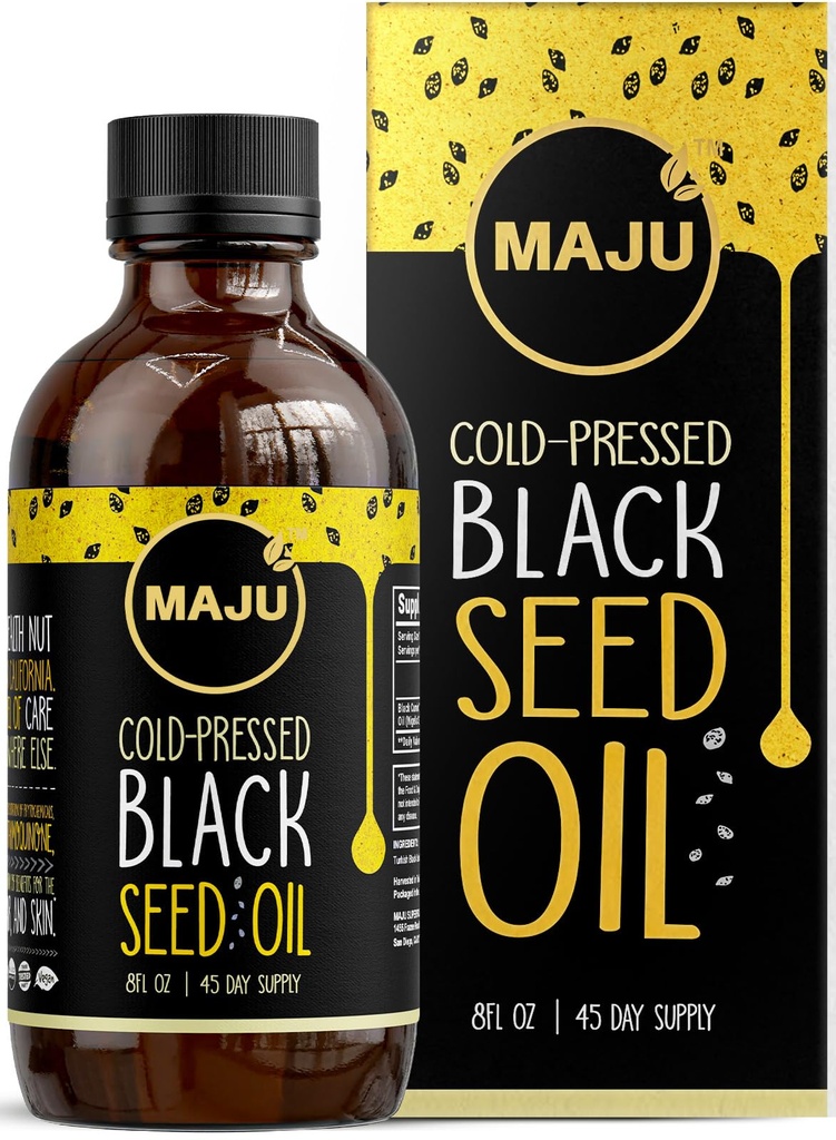 MAJU Black Seed Oil - 3 פעמים Thymoquinone, Cold-Pressed, 100% טורקי שחור קמיין Seed שמן, שמן שחור נוזלי, זכוכית בקבוק, 8 oz