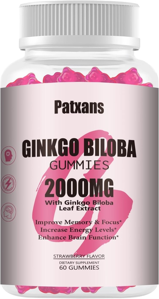 1 Pack 2000mg גינקו בילובה חניכיים - ג'ינקגו בילובה תוספי תמיכה לבריאות המוח, שיפור Mood ו Focus, אנרגיה, מבוגר, סטרוברי פלמור, 60 הרוזן הרוזן הרוזן