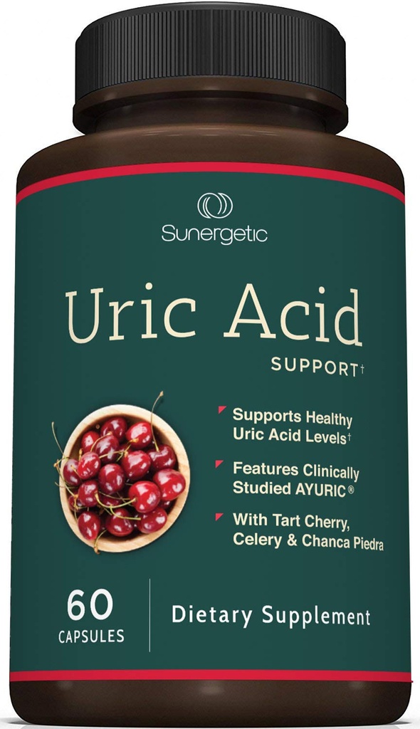 Sunergetic Premium Uric Acid תמיכה תוסף - Uric Acid Cleanse & Kidney Support - כולל Tart Cherry, צ'נקה Piedra, Celery Extract & Turmeric - 60 קפסולות