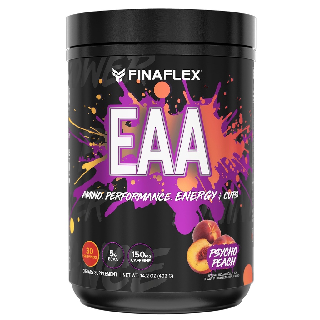 FINAFLEX EAA, Psycho Peach - 14.2 oz - מקדם ביצועים, אנרגיה וחתכים - עם BCAAs, L-Glutamine, L-Arginine, Acetyl-L-Carnitine & Caffeine - 30 משרתים