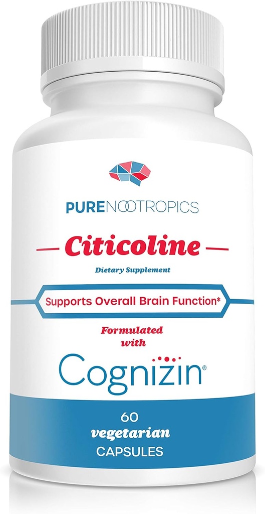 Pure nootropics - CDP Choline (Citicoline) קפסולות 300 מ"ג | 60 Veg Cap Value Pack | תמיכה פונקציונליות קוגניטיבית וביצועים, זיכרון, תשומת לב ובריאות המוח | Bioavailable Cognizin