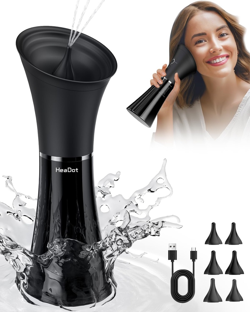 HeaDot אוזניים Wax removal עם טמפרטורת מים חכמה, מים מופעל האוזן נקי יותר עם 6 טיפים, בטוח ויעיל האוזן Wax Removal Kit עם 4 רמות לחץ - IPX7