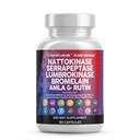 Nutraceuticals Nattokinase 4000 FU Serrapeptase 120000 SPU Lumbrokinase Enzyme תוספת עם Bromelain Papain Papaya Enzymes Rutin לחלץ Amla Magnesium ויטמין B6 & VIT C קפסולות