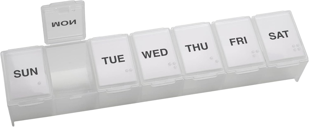 EZY DOSE Weekly (7-Day) Daily Pill Case, Medicine Planner, ויטמין אורגן, תוסף המכיל, נוח וקל לשימוש, השוואתיות גדולות, נסיעות ידידותיות, Clear, מיוצר בארה"ב, BPA חינם