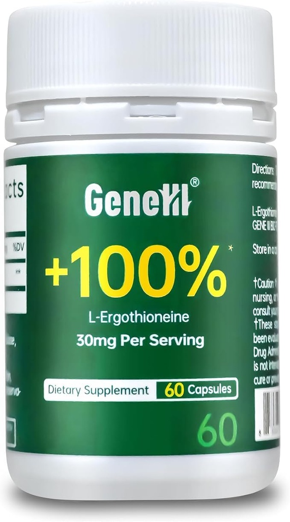 L-Ergothioneine תוסף, 30mg(EGT) / משרת, 6X Ergothioneine Mushroom Extracts Longevity, Immune Support, Heart Health & Brain Supplement, Lab Tested, Made in USA, 60 משרתים