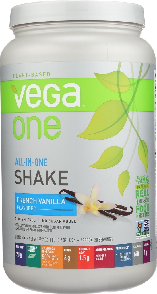 Vega One All in One Nutritional Shake French Vanilla - צמחייה המבוססת על חלבון, ללא חלב, Gluten Free, non GMO, 29.2 Ounce (Pack of 1)