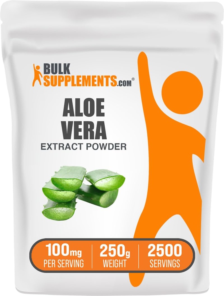 BulkSupplements.com Aloe Vera לחלץ אבקה - Aloe Vera תוסף, Herbal Supplement - טבעוני וגלוטן חינם, 100 מ"ג עבור שירות, 250g (Pack of 1)