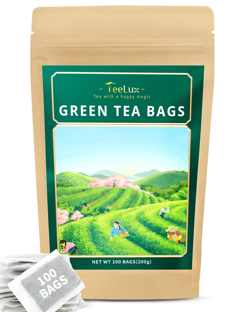 TeeLux Green Tea Bags, Natural Pure Green Tea, Super Antioxidant, Caffeinated, 100 Count Tea Bags כדי לתמוך בבריאות הכללית