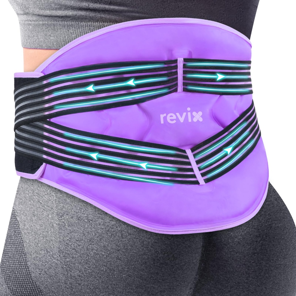 REVIX Lower Back Ice Pack Wrap with Dual Compression Straps, Purple