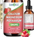 Calcium Magnesium Potassium תוספי, Magnesium Glycinate 400 מ"ג Zinc Multivitamin Drops Calcium Potassium תוסף גבוה Absorption טבעוני non GMO (60 מ"ל / סטרברי פלבדור)