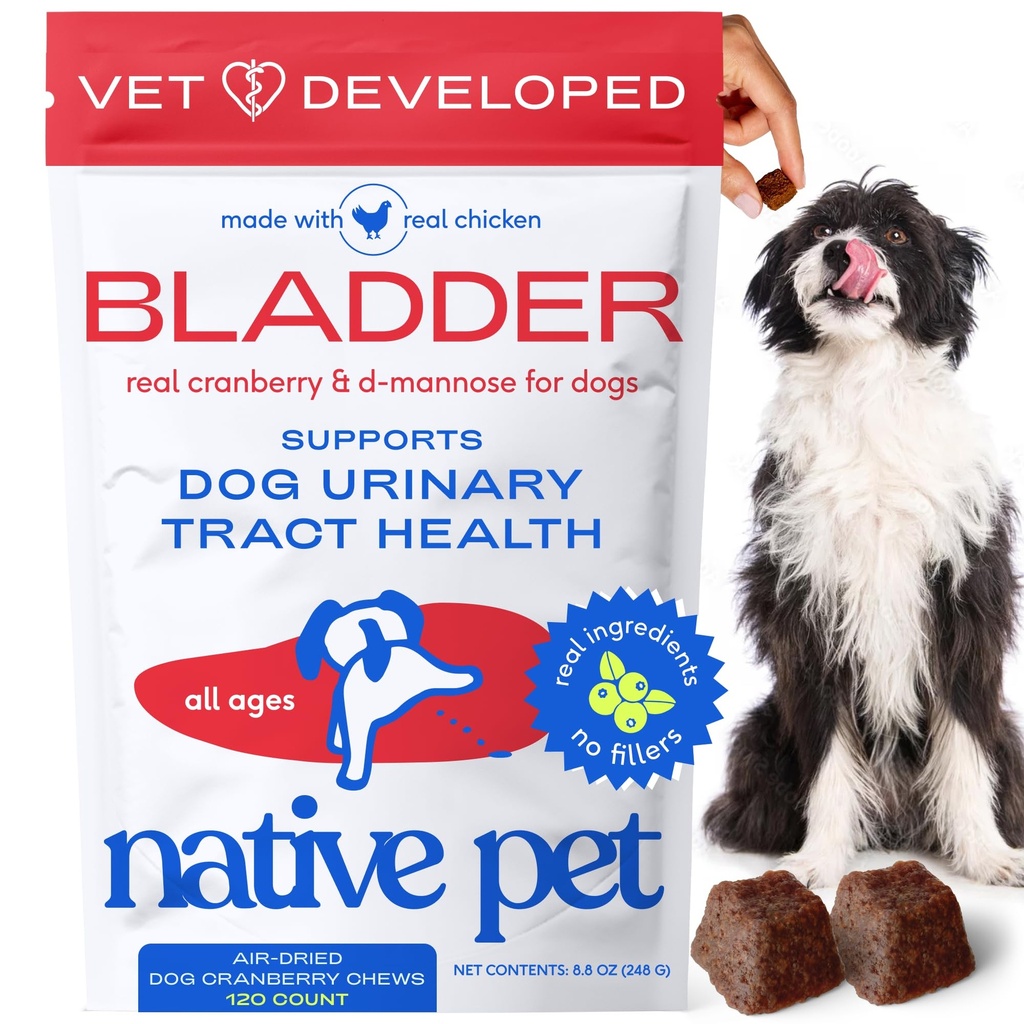 Native Pet Dog UTI טיפול - קריין תוספת עבור כלבים Bladder Control & Kidney תמיכה - למנוע זיהומים דלקת דלקת מפרקים שתן ו Incontinence Urinary - Made with Real Cranberry Extract - 120 Chews