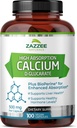 Zazzee High Absorption Calcium D-Glucarate, 500 מ"ג לקפסולה, 3 מ"ג BioPerine עבור Absorption משופרת, 100 קפסולות טבעוניות, בתוספת ברוקולי 10:1, 100% Vegetarian, CDG, All-Natural ולא GMO